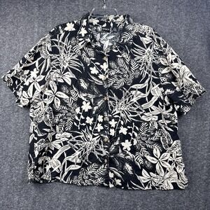 ERIKA Casual Button Up Top Shirt Women Size 3X Floral Linen Blend Short Sleeve